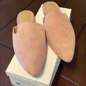 Light pink suede mules